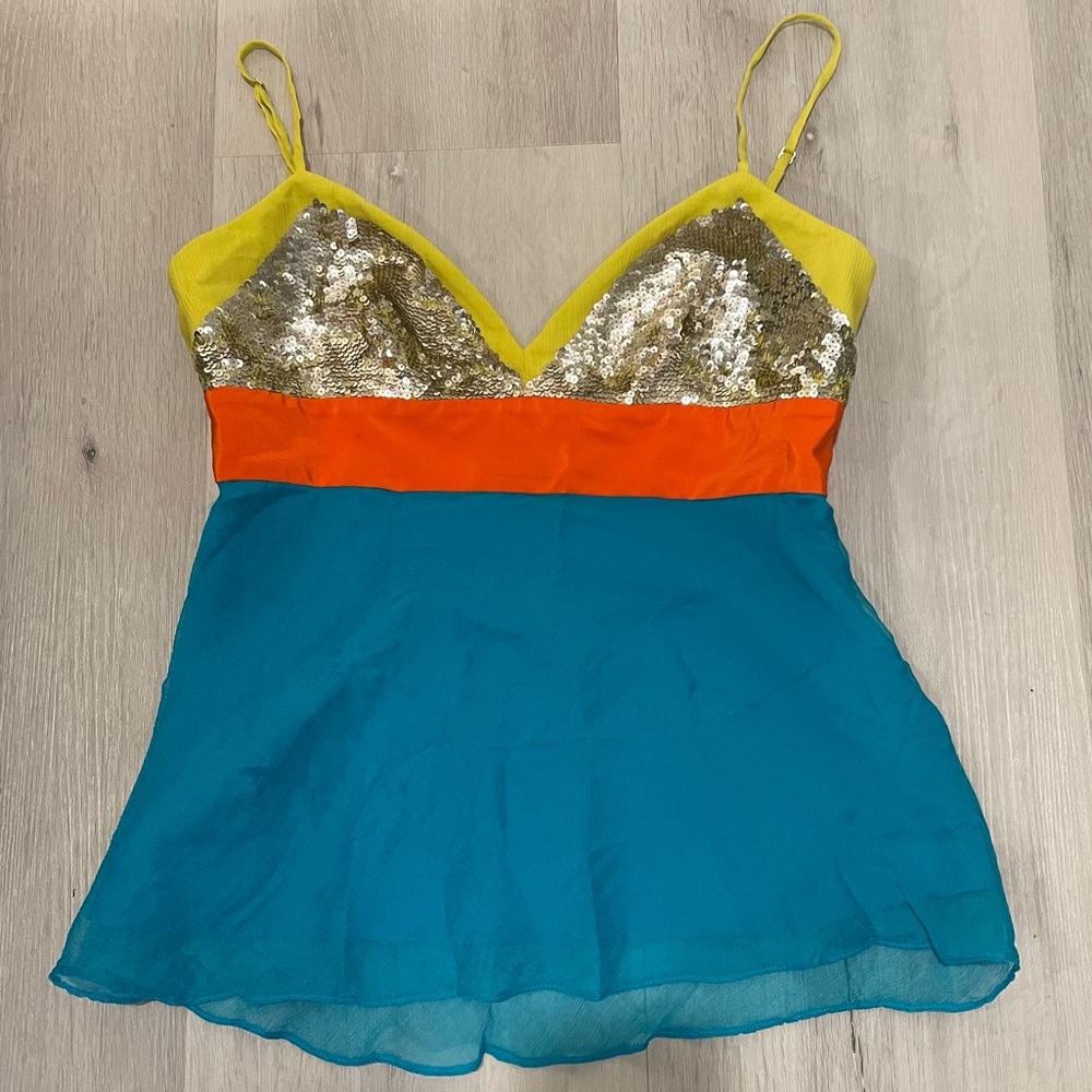 Bcbg Metallic Sequin Bright Color Block Top - image 1